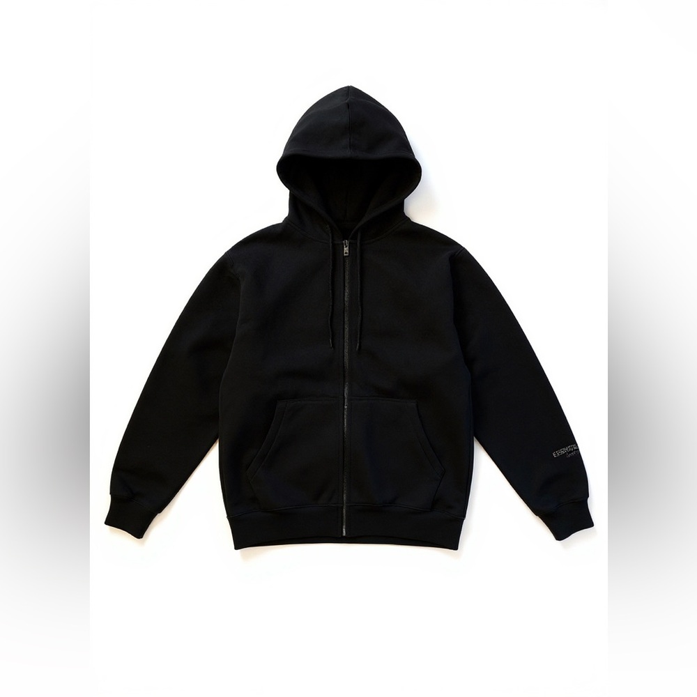 Essentials Black Zip-Up Hoodie